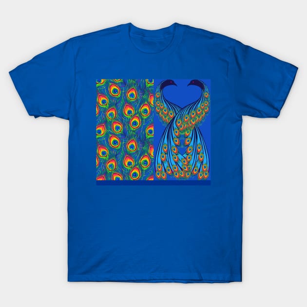 Peacock And Feathers Colorful Paisley Half And Half T-Shirt by 4U2NV-LDN